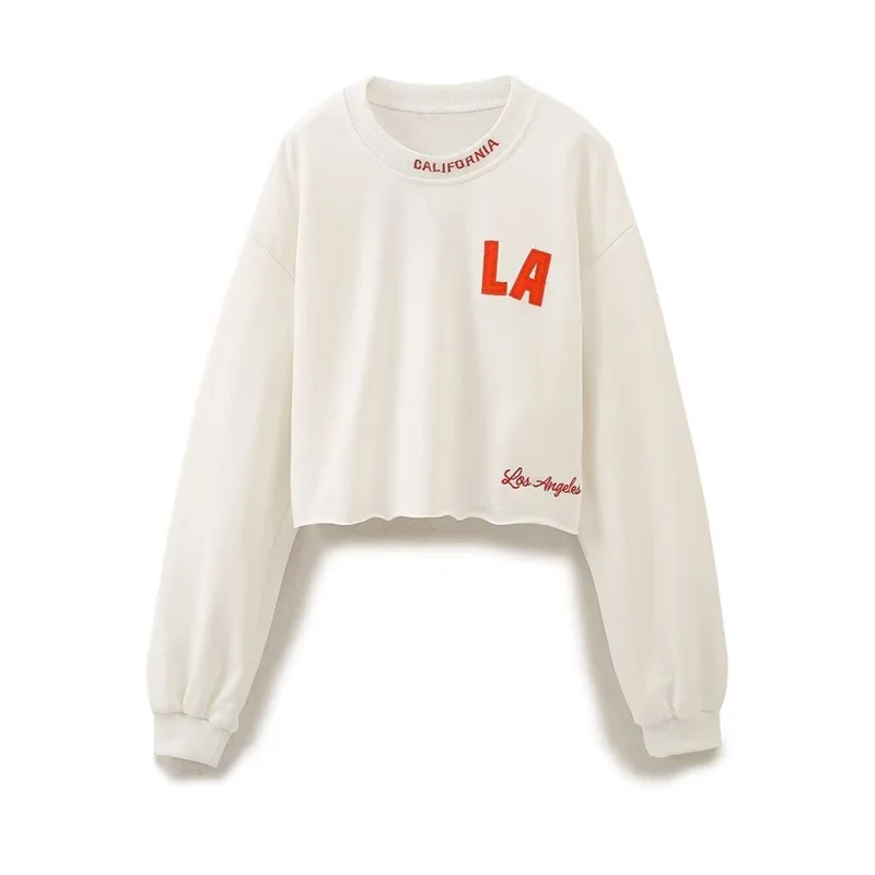 LA Women’s Monogram Print Long Sleeve Oversize Cropped Sweatshirt + Short Set