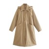 Women’s Hooded Khaki Trench Coat – Casual Pocket Trim, Single-Breasted Long Outerwear Women’s Hooded Khaki Trench Coat – Casual Pocket Trim, Single-Breasted Long Outerwear