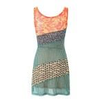 Women’s Patch Floral Print Tulle High-waisted Slim Stretch Sleeveless Mini Dress