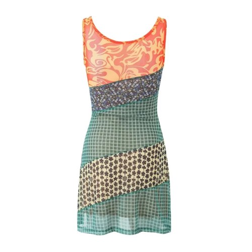 Women’s Patch Floral Print Tulle High-waisted Slim Stretch Sleeveless Mini Dress Women’s Patch Floral Print Tulle High-waisted Slim Stretch Sleeveless Mini Dress