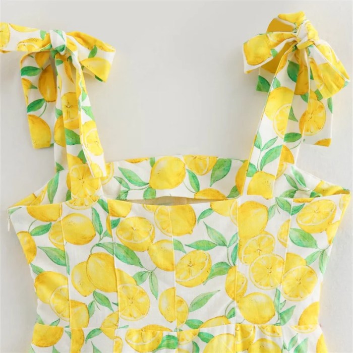 Women’s Lemon Print Sleeveless Mini Dress with Adjustable shoulder strap Women’s Lemon Print Sleeveless Mini Dress with Adjustable shoulder strap