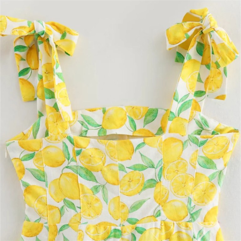 Women’s Lemon Print Sleeveless Mini Dress with Adjustable shoulder strap Women’s Lemon Print Sleeveless Mini Dress with Adjustable shoulder strap