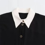 Women’s Slim Fit Polo Collar Single Breasted Black Shirt Mini Dress Women’s Slim Fit Polo Collar Single Breasted Black Shirt Mini Dress