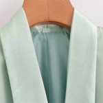 Women’s Pale Green Suit Jacket – Double-Breasted with Satin Stitching Women’s Pale Green Suit Jacket – Double-Breasted with Satin Stitching