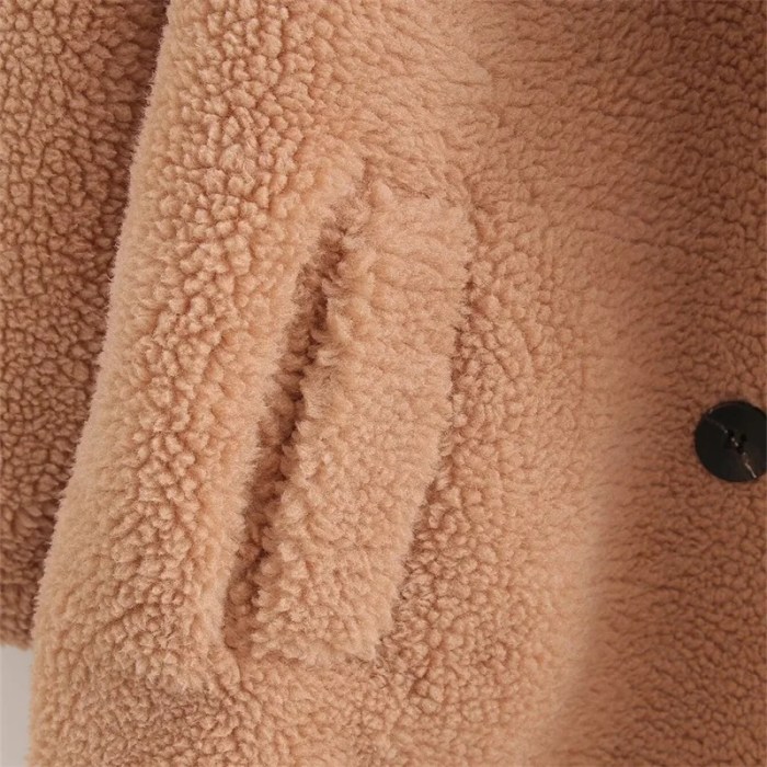 Women Wool Thick Warm Pockets Button-up Loose Faux Fur Coat Women Wool Thick Warm Pockets Button-up Loose Faux Fur Coat