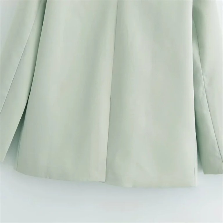 Women’s Pale Green Suit Jacket – Double-Breasted with Satin Stitching Women’s Pale Green Suit Jacket – Double-Breasted with Satin Stitching