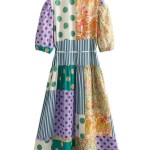 Polka Dot Print Shirt Summer Retro  Puff Sleeve A Line MIDI Dress