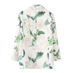 Pastel Women’s Floral Leaf Print Suit – Single-Breasted with Double Pockets