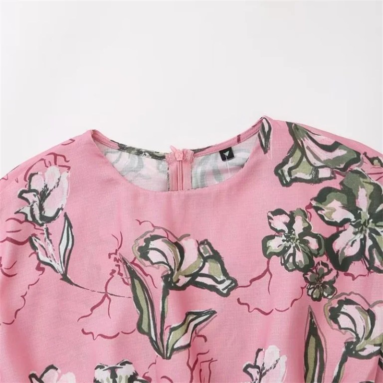 Women’s Hollow Midriff Flower Print Slim Back Slit Sundress