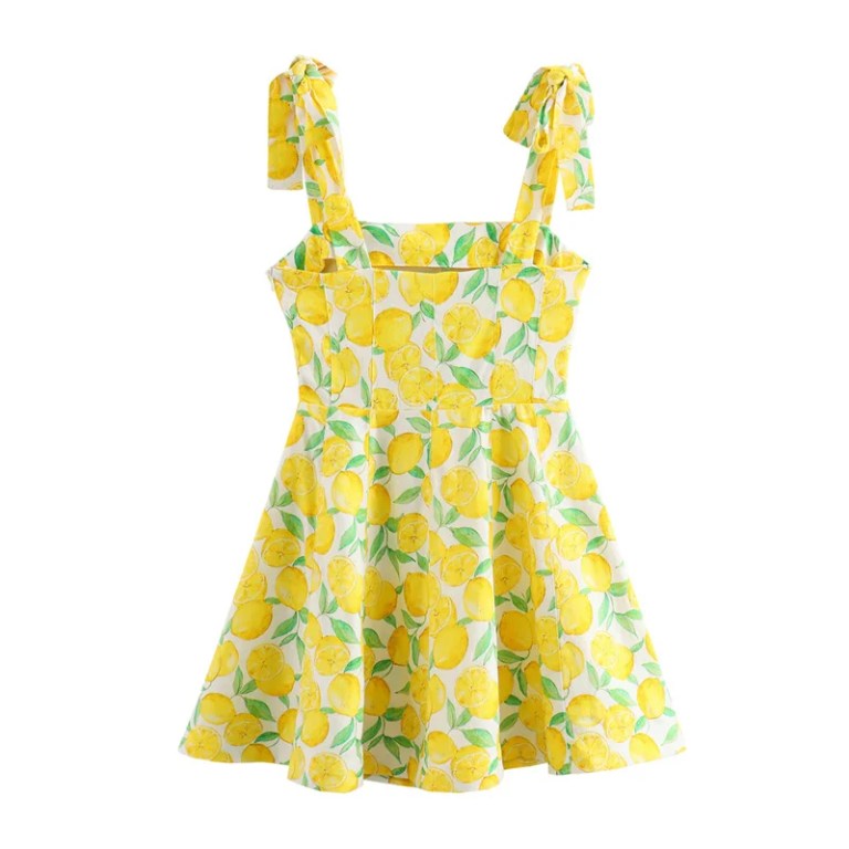 Women’s Lemon Print Sleeveless Mini Dress with Adjustable shoulder strap Women’s Lemon Print Sleeveless Mini Dress with Adjustable shoulder strap