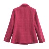 Women’s Rose red Tweed Single Breasted Retro Padded Flap Pockets Slim Crop Blazer Women’s Rose red Tweed Single Breasted Retro Padded Flap Pockets Slim Crop Blazer
