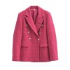 Women’s Rose red Tweed Single Breasted Retro Padded Flap Pockets Slim Crop Blazer Women’s Rose red Tweed Single Breasted Retro Padded Flap Pockets Slim Crop Blazer