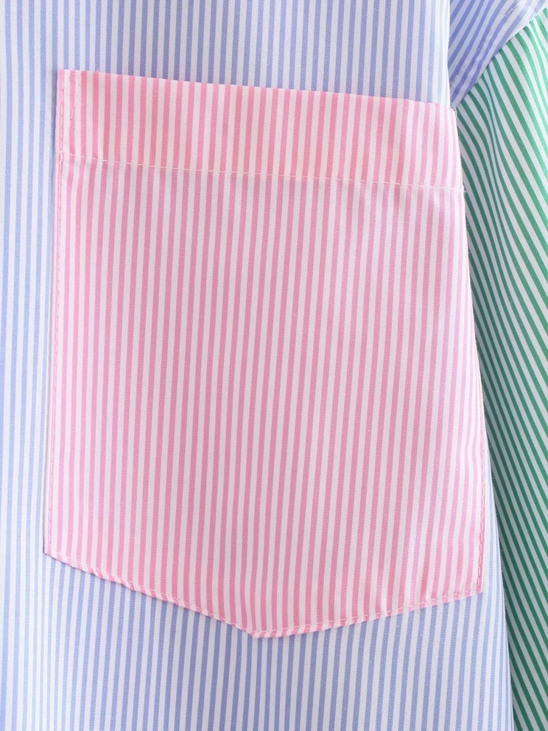 Women’s Fashion Hit Color Striped Print Two-Piece – Buttoned Casual Top and Shorts Set for Summer