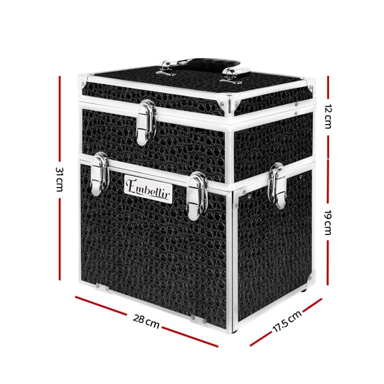 Embellir Portable Cosmetic Beauty Makeup Carry Case with Mirror – Crocodile Black