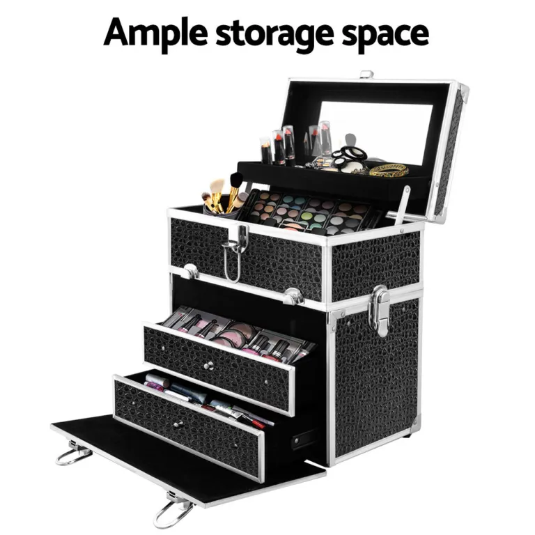 Embellir Portable Cosmetic Beauty Makeup Carry Case with Mirror – Crocodile Black
