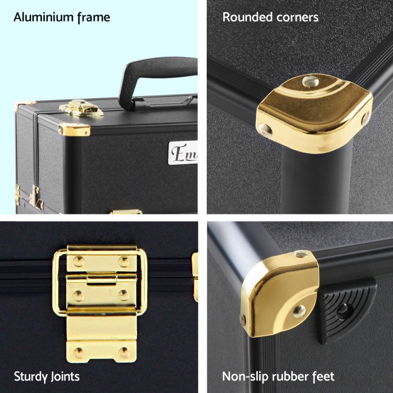 Embellir Portable Cosmetic Beauty Makeup Case – Black & Gold Embellir Portable Cosmetic Beauty Makeup Case – Black & Gold