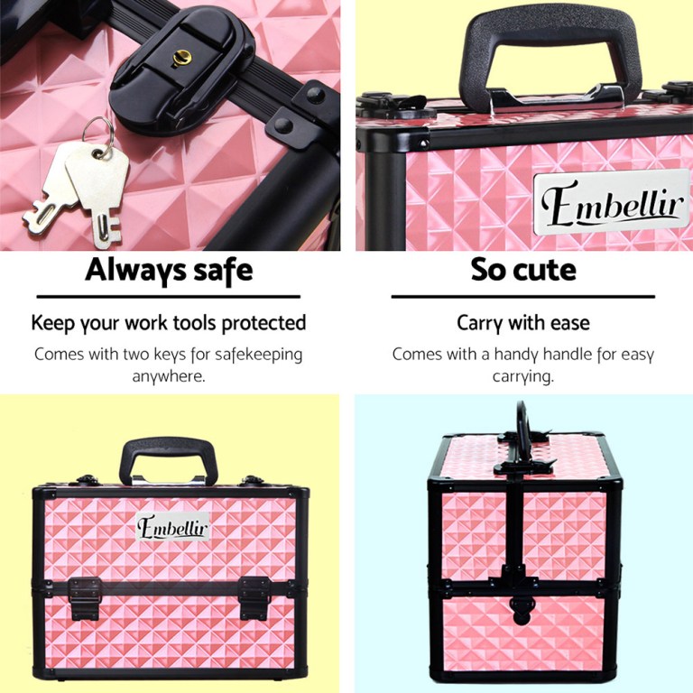 Embellir Portable Cosmetic Beauty Makeup Case – Diamond Pink Embellir Portable Cosmetic Beauty Makeup Case – Diamond Pink