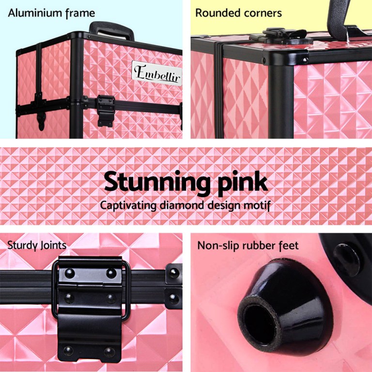 Embellir Portable Cosmetic Beauty Makeup Case – Diamond Pink Embellir Portable Cosmetic Beauty Makeup Case – Diamond Pink