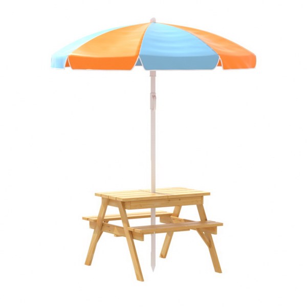 Keezi Kids Outdoor Table and Chairs Picnic Bench Umbrella Set Water Sand Pit Box Keezi Kids Outdoor Table and Chairs Picnic Bench Umbrella Set Water Sand Pit Box
