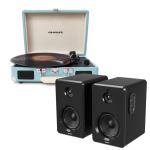 Crosley Cruiser Bluetooth Portable Turntable – Turquoise + Bundled Majority D40 Bluetooth Speakers