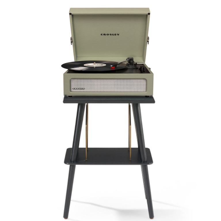 Crosley Voyager Bluetooth Portable Turntable + Entertainment Stand Bundle – Sage