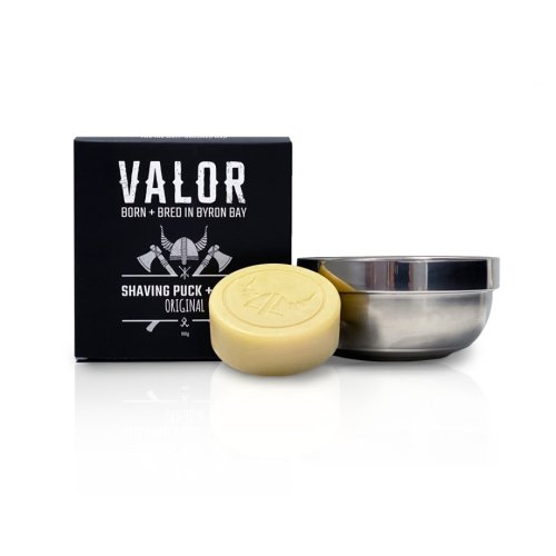 Valor Shaving Soap Puck + Steel Bowl (Original) Valor Scent)