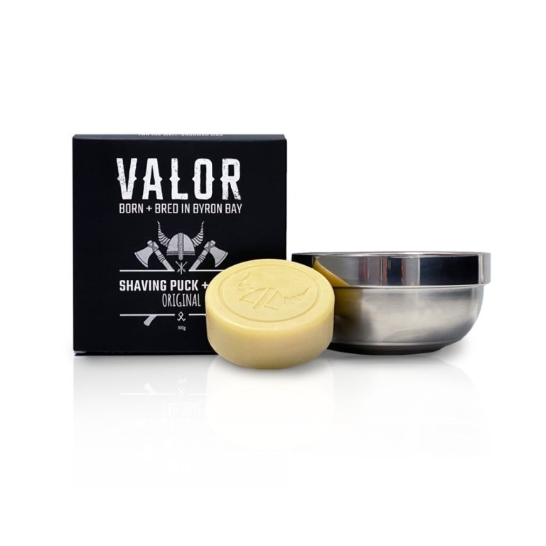 Valor Shaving Soap Puck + Steel Bowl (Original) Valor Scent)