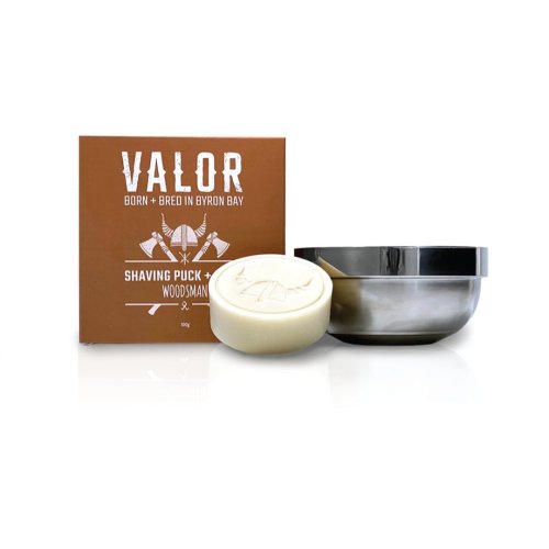 Valor Shaving Soap Puck + Steel Bowl (Woodsman Scent) Valor Shaving Soap Puck + Steel Bowl (Woodsman Scent)