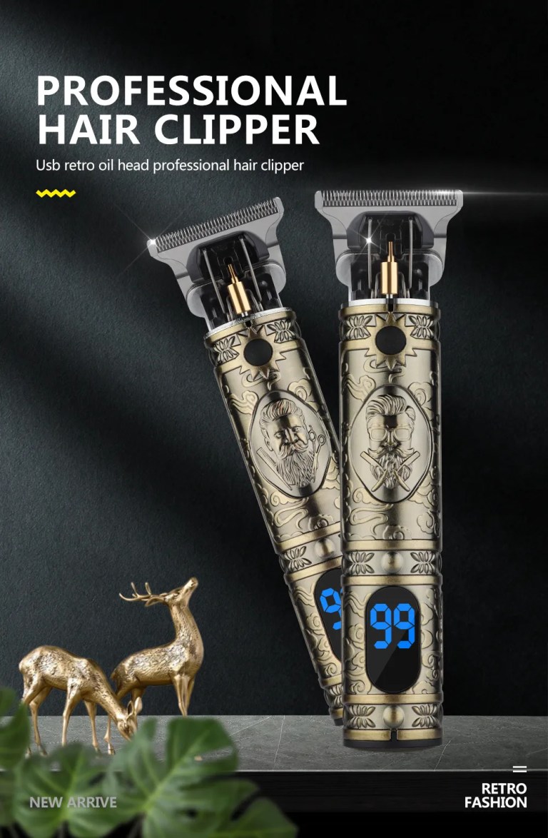 LCD Hair Clipper Barber Professional Electric Trimmer Shaver Beard Vintage – Gold