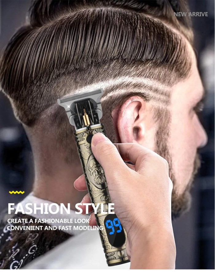 LCD Hair Clipper Barber Professional Electric Trimmer Shaver Beard Vintage – Gold