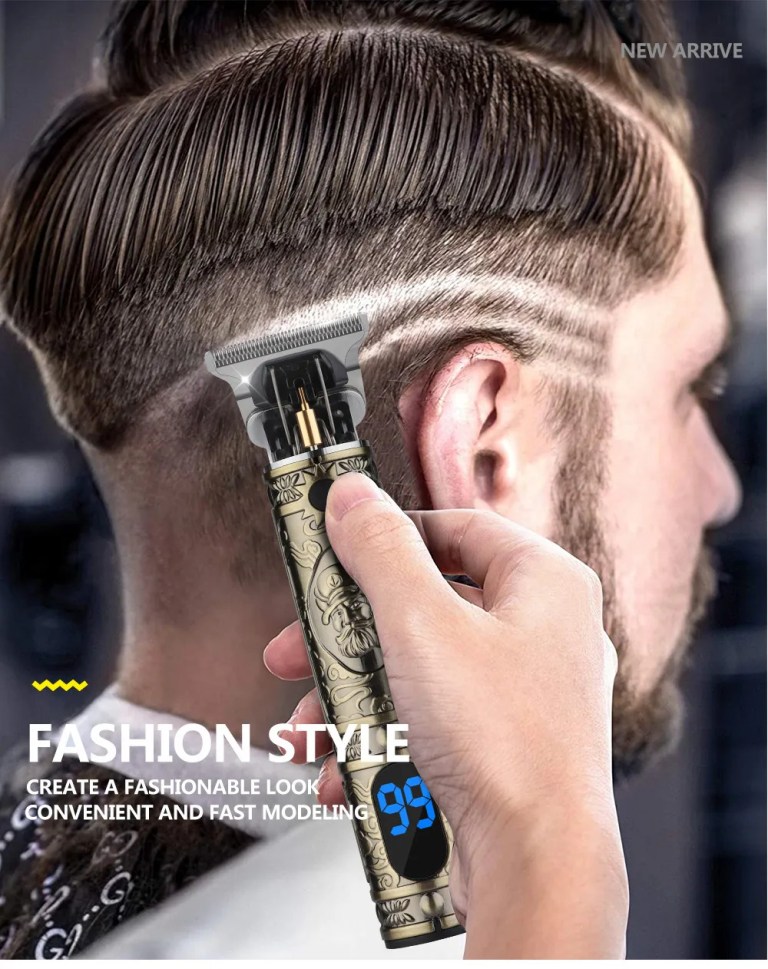 LCD Hair Clipper Barber Professional Electric Trimmer Shaver Beard Vintage – Gold
