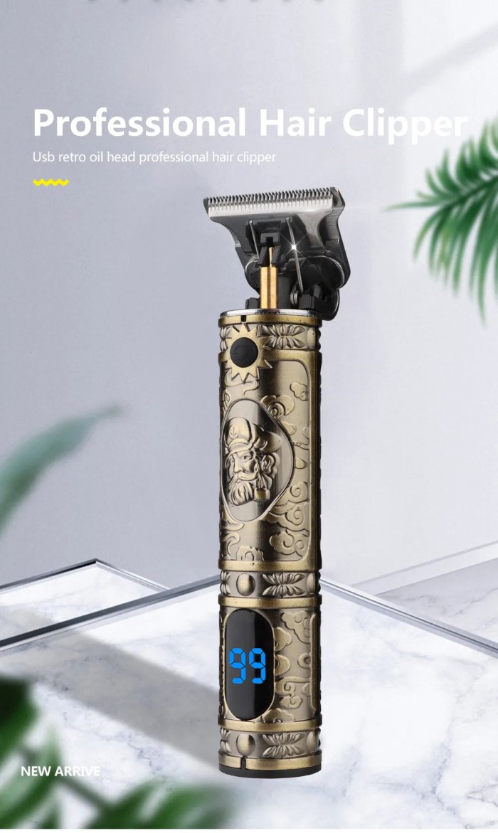 LCD Hair Clipper Barber Professional Electric Trimmer Shaver Beard Vintage – Gold