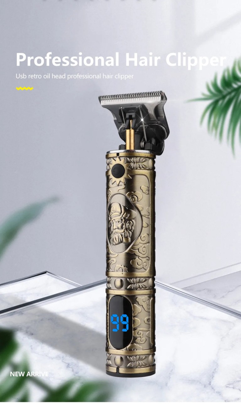 LCD Hair Clipper Barber Professional Electric Trimmer Shaver Beard Vintage – Gold