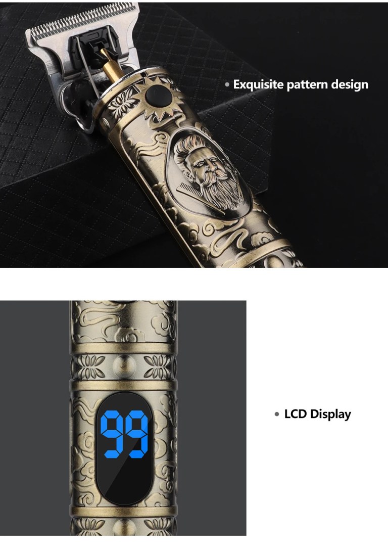 LCD Hair Clipper Barber Professional Electric Trimmer Shaver Beard Vintage – Gold