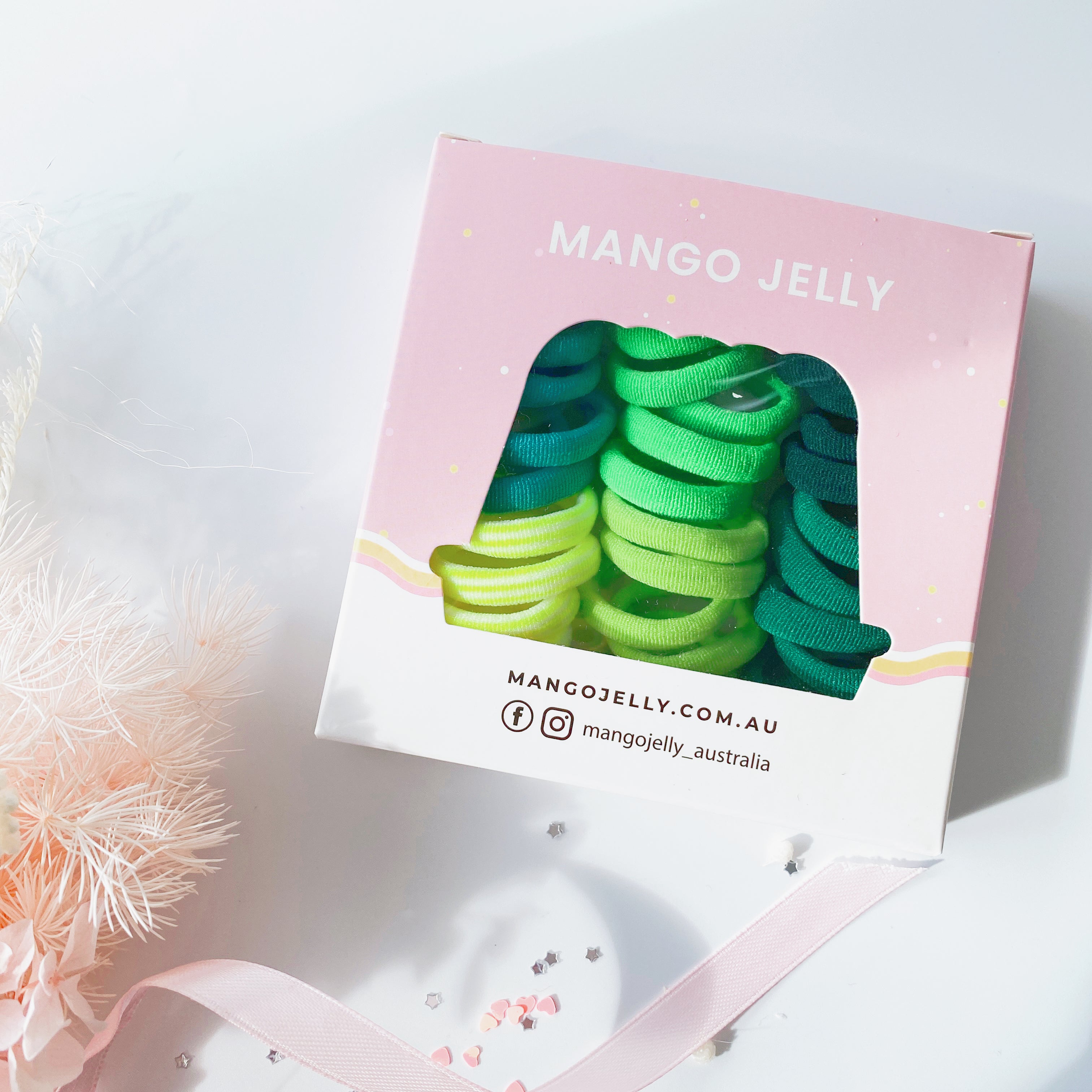MANGO JELLY Metal Free Hair Ties (3cm) – Green 36P – One Pack