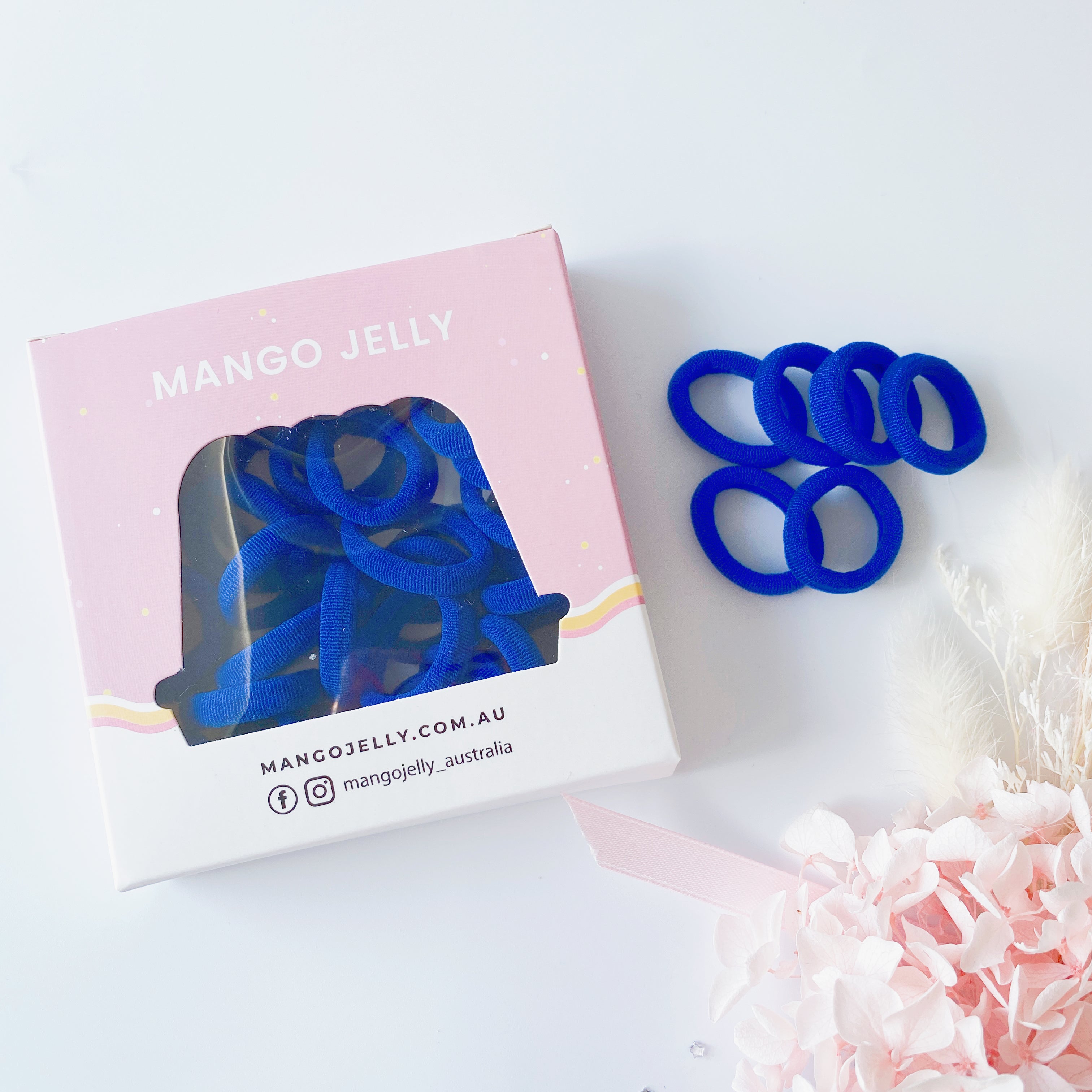 MANGO JELLY Metal Free Hair Ties (3cm) – School Colour Blue 36P – One Pack