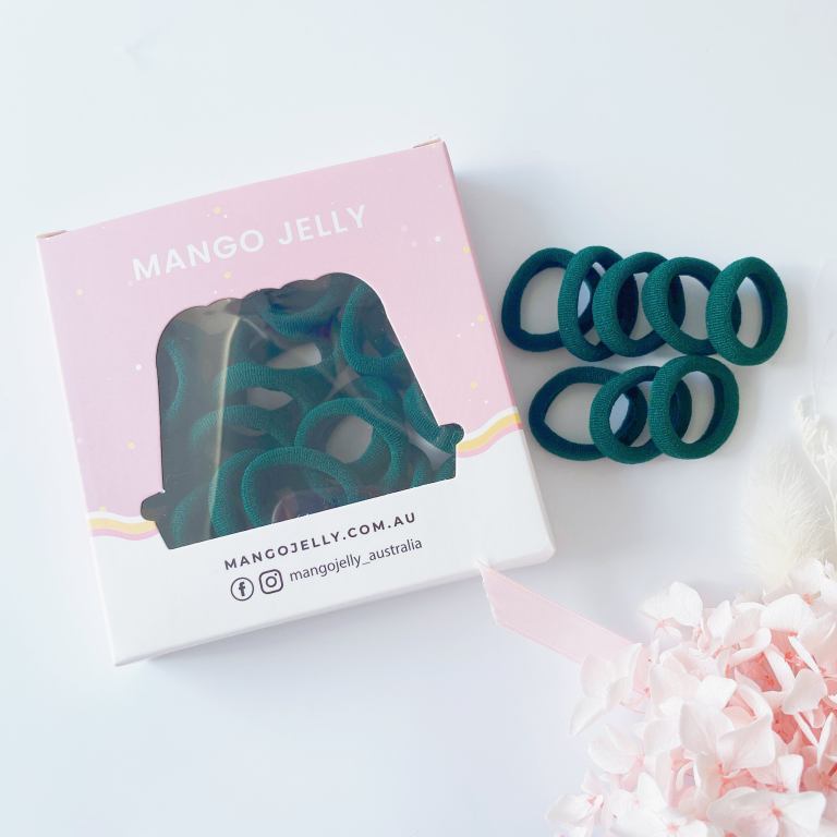 MANGO JELLY Metal Free Hair Ties (3cm) – School Colour Bottle Green 36P – One Pack MANGO JELLY Metal Free Hair Ties (3cm) – School Colour Bottle Green 36P – One Pack