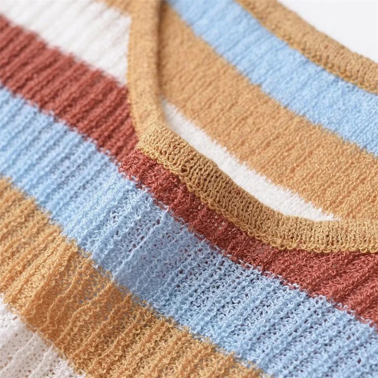 Candy Striped Knit Vest And Elastic Waist Straight Midi Skirt Set