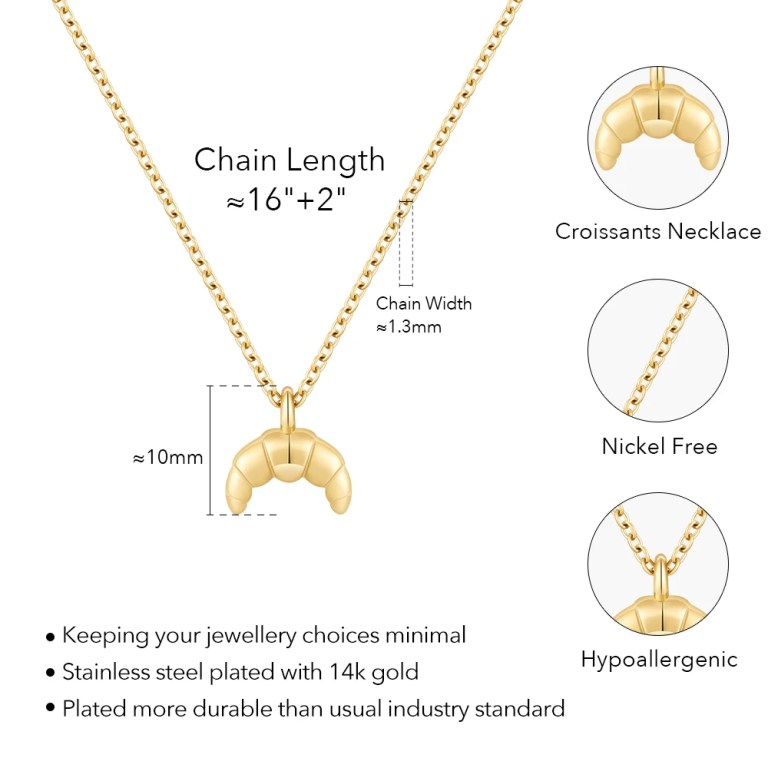 Collares Croissant Pendant Necklace Gold Plated Jewelry Collares Croissant Pendant Necklace Gold Plated Jewelry