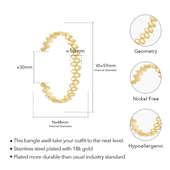 Pulseras Geometry Oval Open Bangle 18K Gold Plated Cuff