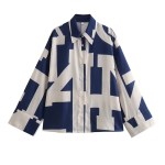 Women’s Blue and White Oversized Geo Print Shirt