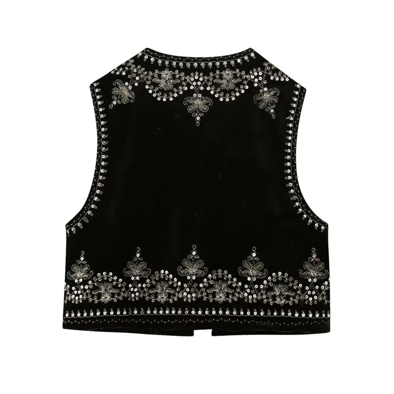 Tribal Winds Sequin Embroidered Velvet Women’s Short Vest Waistcoat Tribal Winds Sequin Embroidered Velvet Women’s Short Vest Waistcoat