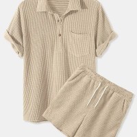 Men’s Short Vacay Casual Loose Corduroy Short Sleeve Shirt and Shorts Set