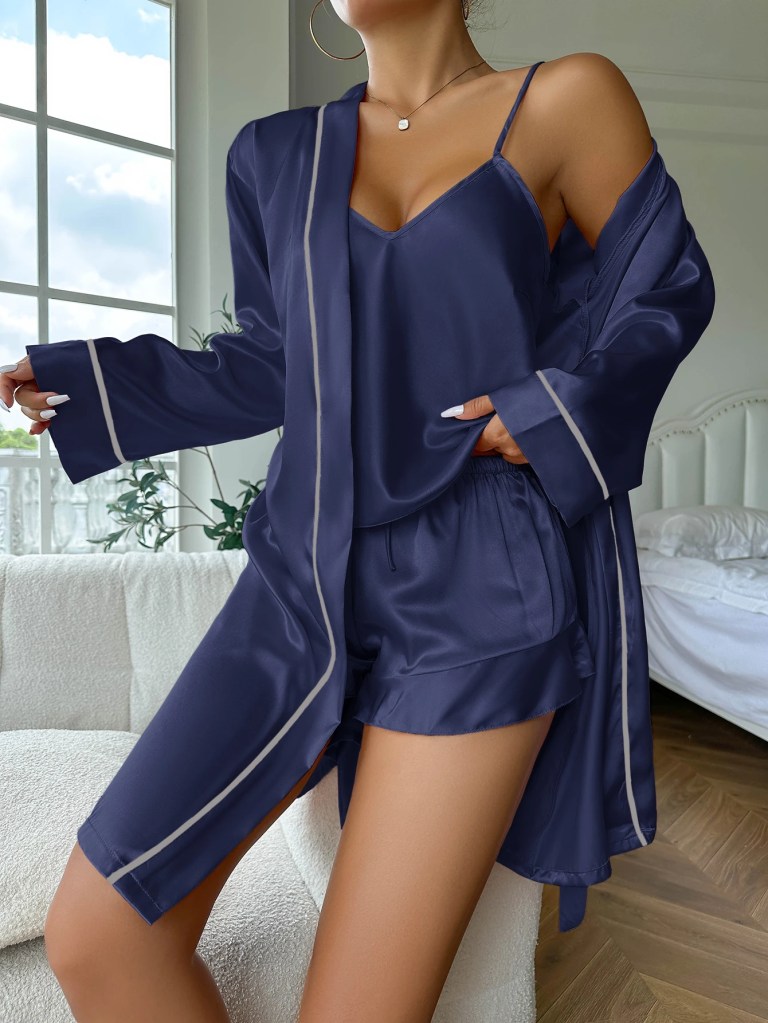 Women’s Summer Bridesmaid Satin Pyjama Short Set with Robe Women’s Summer Bridesmaid Satin Pyjama Short Set with Robe