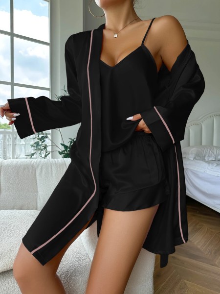 Women’s Summer Bridesmaid Satin Pyjama Short Set with Robe Women’s Summer Bridesmaid Satin Pyjama Short Set with Robe