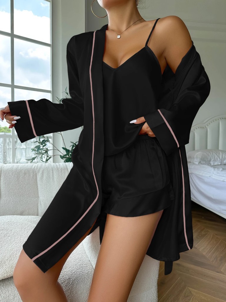 Women’s Summer Bridesmaid Satin Pyjama Short Set with Robe Women’s Summer Bridesmaid Satin Pyjama Short Set with Robe