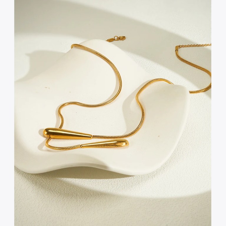 Collares Rain Drop Snake Chain Pendant Necklace