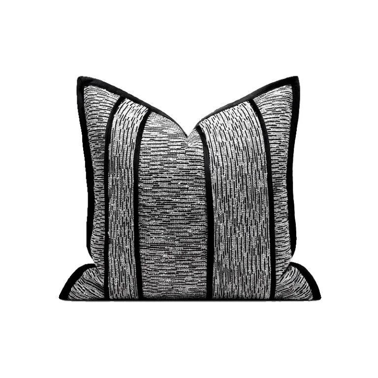 White, Black Geometric Patchwork Jacquard Cushion