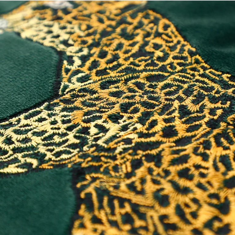 Green Leopard Embroidered Velvet Cushion