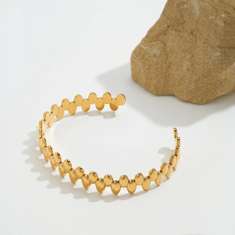 Pulseras Geometry Oval Open Bangle 18K Gold Plated Cuff